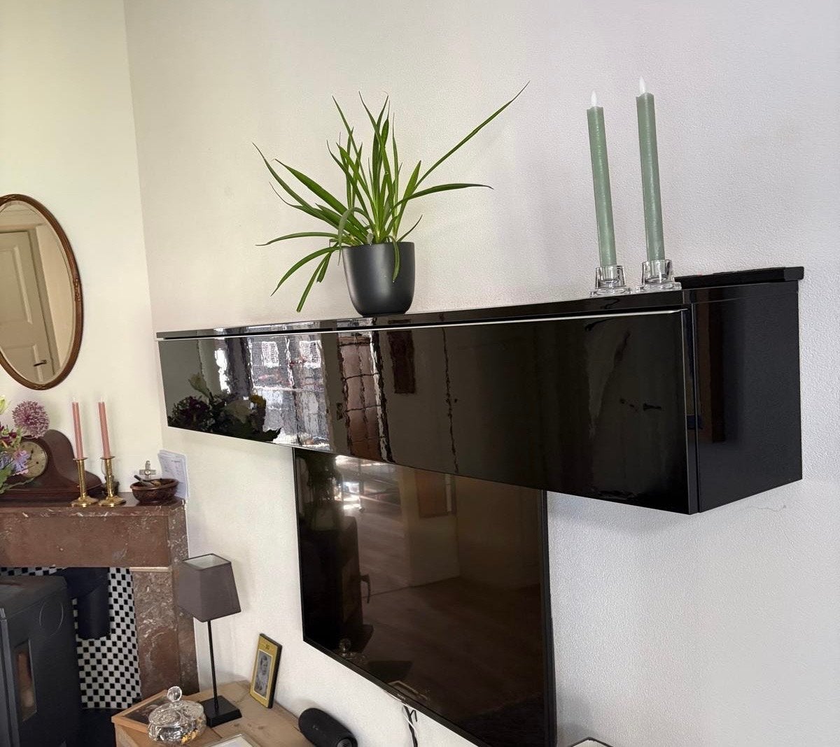 IKEA BESTÅ wandkast hoogglans zwart – 180 cm, Ophalen, Overige materialen, Gebruikt, 150 tot 200 cm