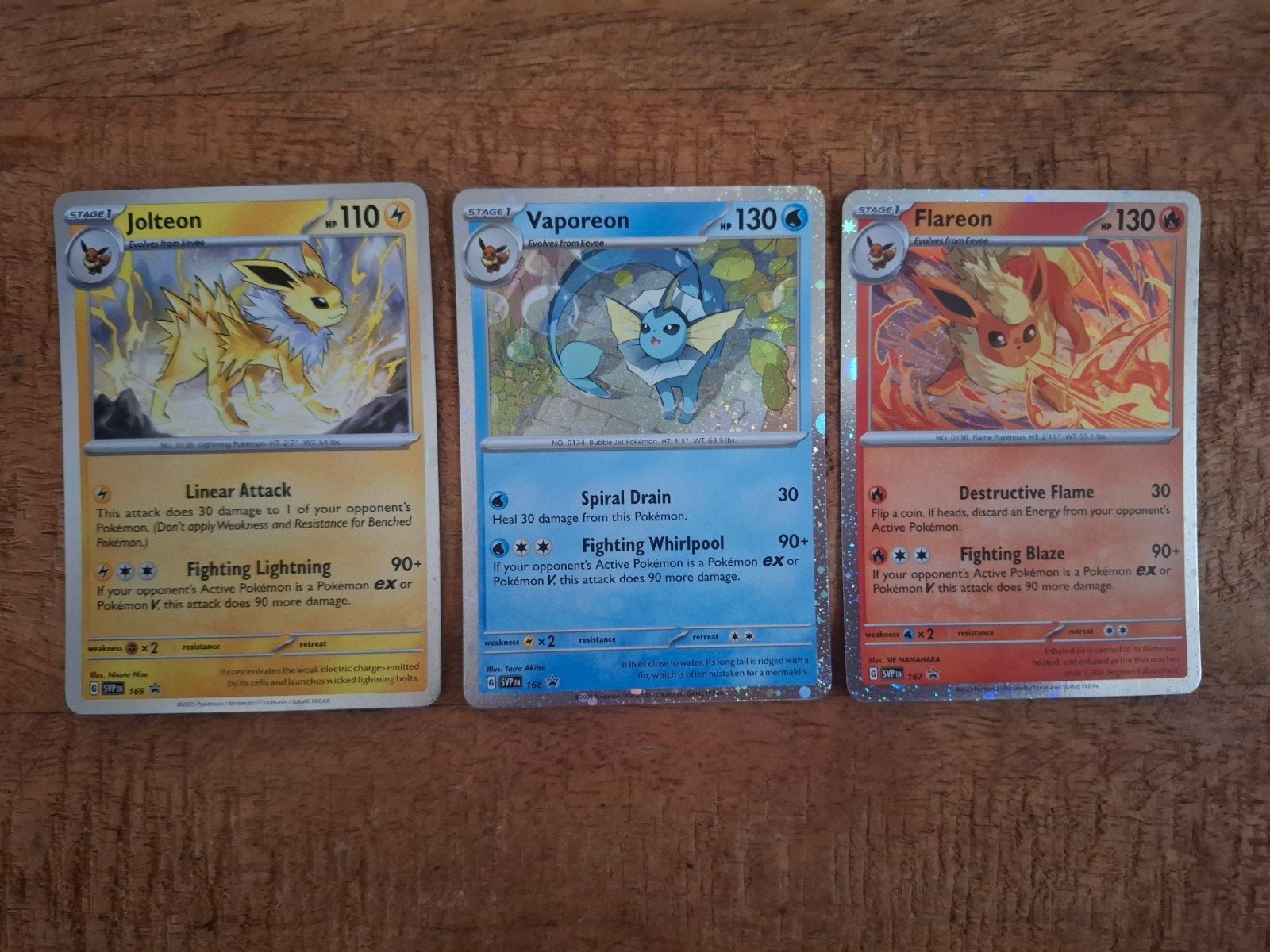 Pokémon Kaarten: Jolteon, Vaporeon, Flareon (Foil), Verzenden, Zo goed als nieuw, Meerdere kaarten, Foil