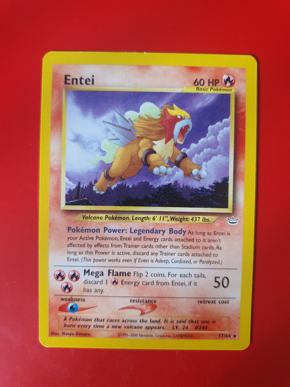 Entei 17/64 pokemon kaart, Ophalen of Verzenden, Zo goed als nieuw