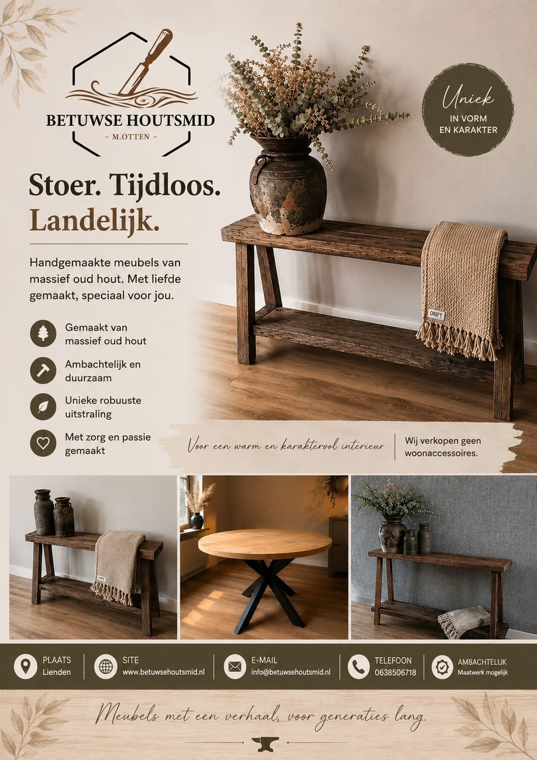 Stoere, tijdloze en landelijke bankjes, Ophalen, Bruin, Landelijke, robuuste, tijdloze en stoere stijl, Nieuw