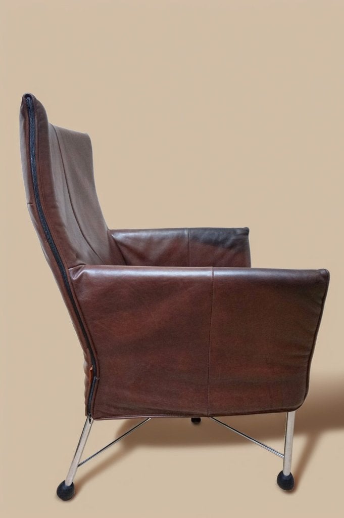 Montis Charly verstelbare Flex fauteuil in bruin leer, Ophalen, Gebruikt, 75 tot 100 cm, Leer