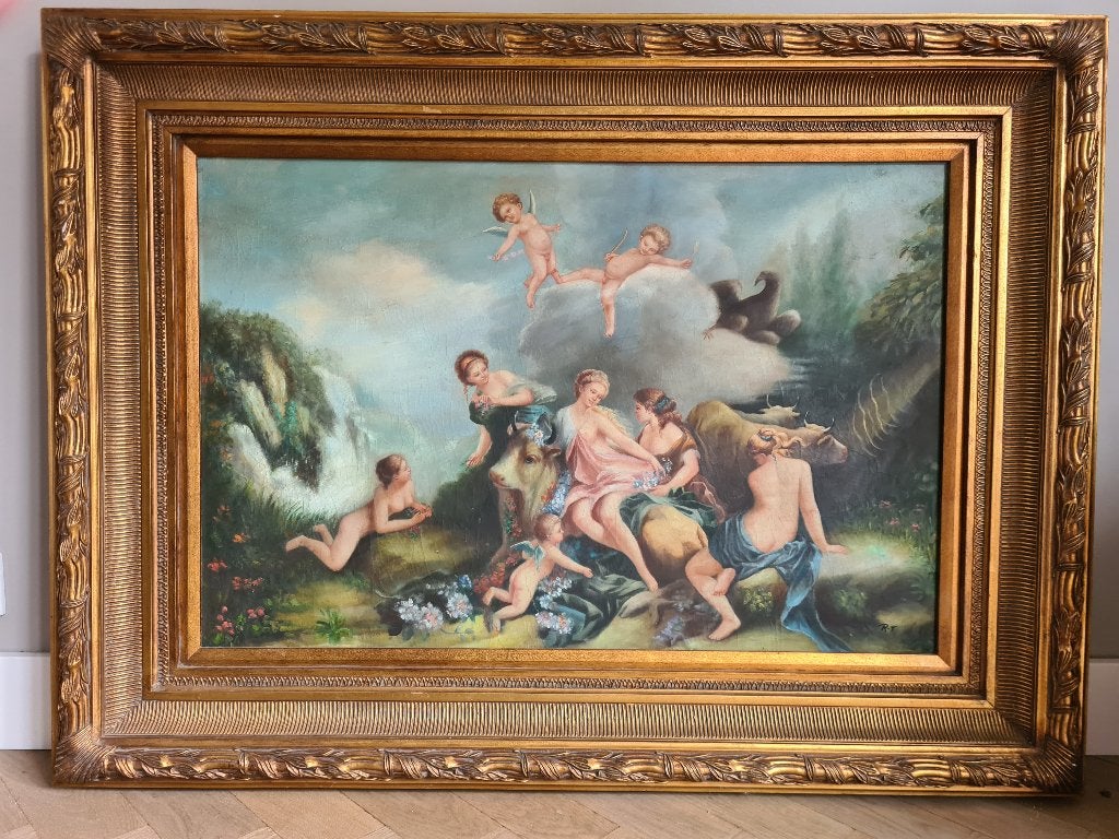 Groot Schilderij 'Roof van Europa' in Gouden Baroklijst, Ophalen, Paneel, Landschap, Olieverf