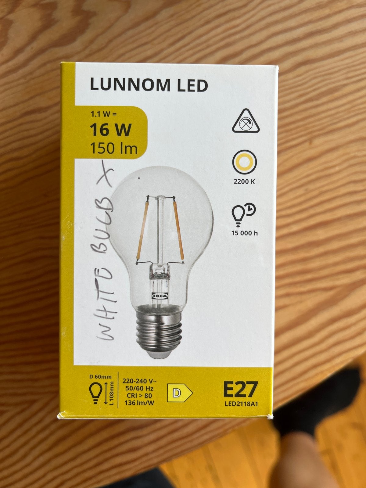 IKEA LUNNOM LED E27 Lamp - 1.1W (16W equivalent), Ophalen, LED, Nieuw, E27 (groot)
