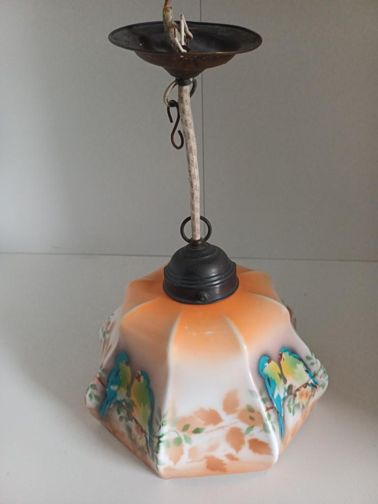 Mooi antiek engels hanglamp met vogel motief, Ophalen