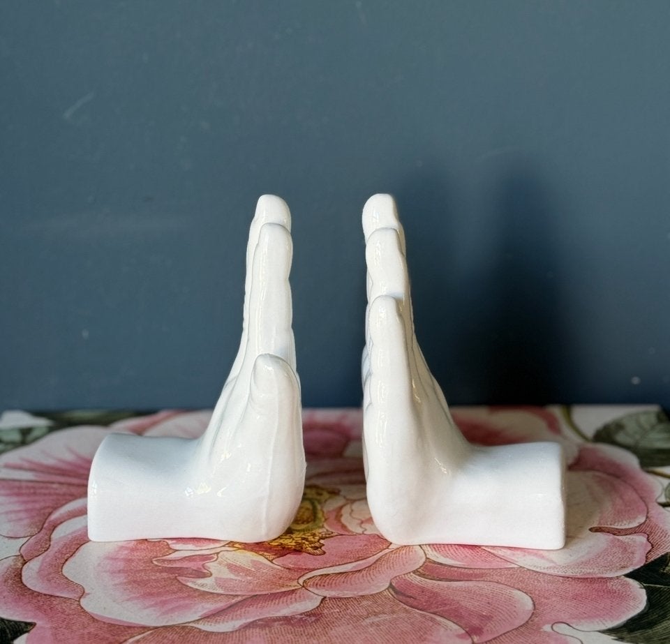 Set vintage boekensteunen keramische handen, Ophalen of Verzenden