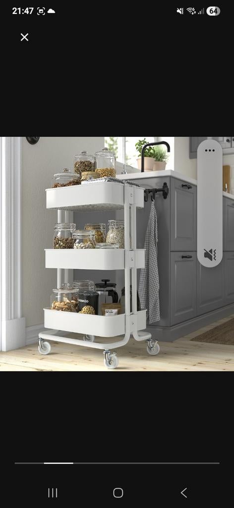 Witte roltafel met drie niveaus keukentrolley, Ophalen
