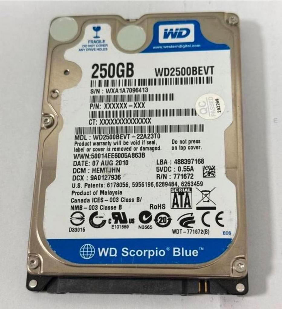 250GB SATA 2.5" HARD DISK DRIVE HIGH SIERRA 10.13.6 MACBOOK, Intern, SATA, Ophalen of Verzenden, Zo goed als nieuw