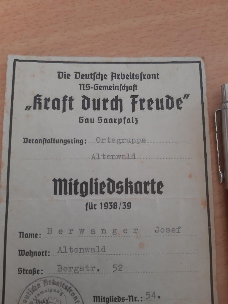 Mitgliedskarte “Kraft durch Freude” (NSDAP WW2), Verzamelen, Verzenden, Landmacht, Duitsland, Boek of Tijdschrift