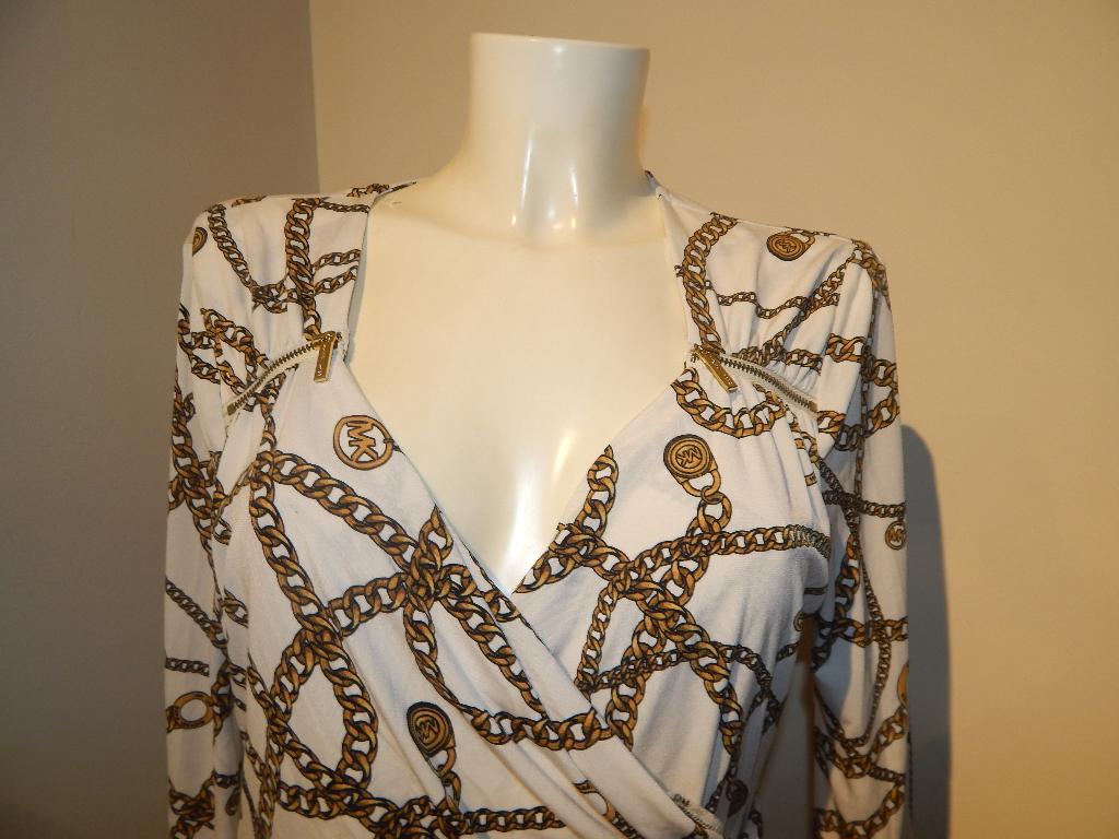 Michael Kors wit stretch truitje gouden merk ketting print L, Kleding | Dames, Michael Kors, Verzenden, Wit, Maat 42/44 (L)