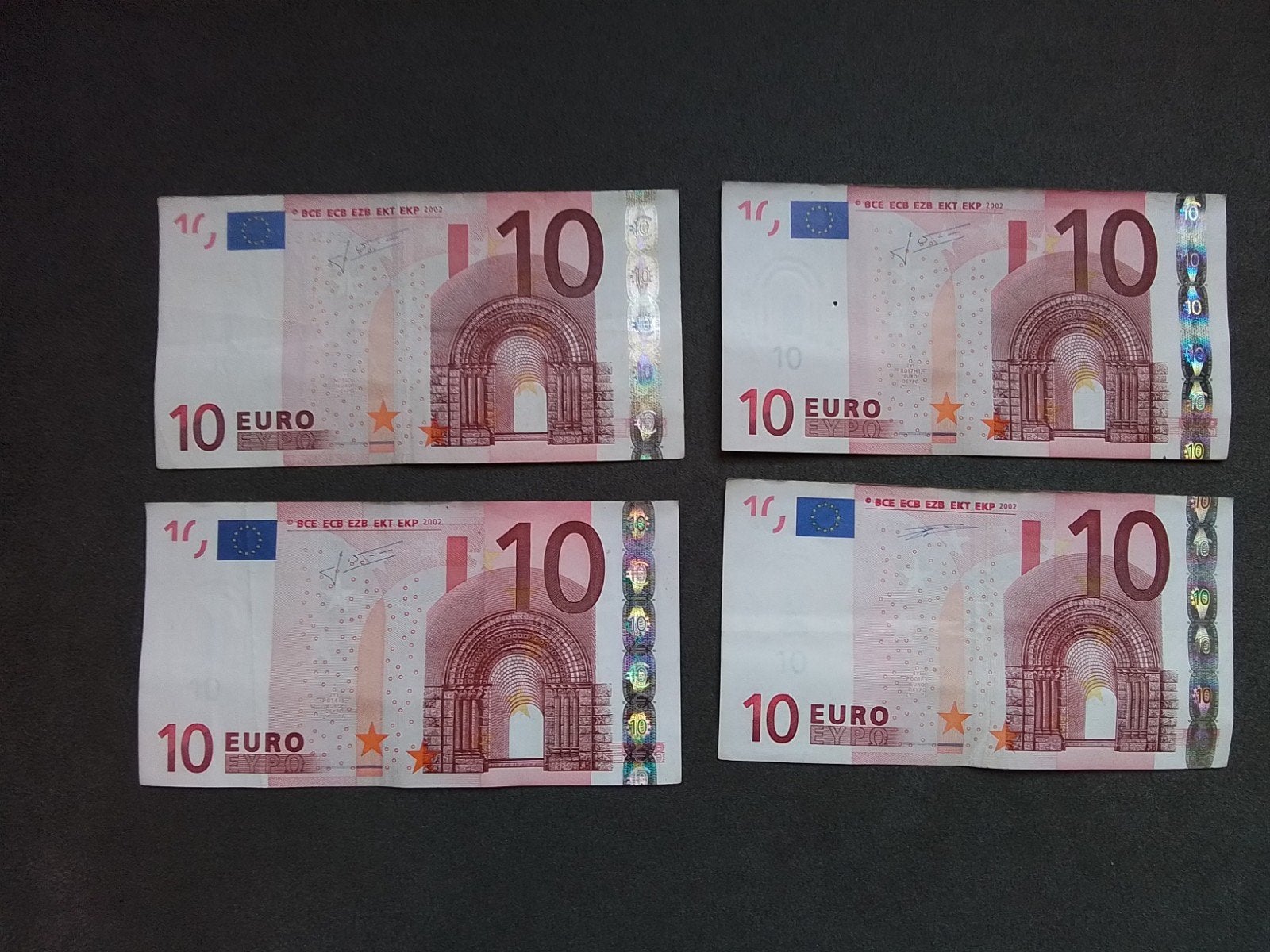 4X oude 10 eurobiljeten 2002 en meer eurobiljeten kijk foto, Postzegels en Munten, Bankbiljetten | Europa | Eurobiljetten, Ophalen of Verzenden