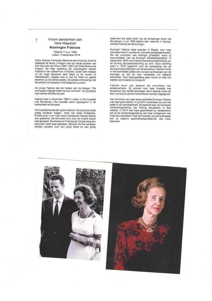 doodsprentje koningin fabiola, Verzenden, Gebruikt, Buitenland, Kaart, Foto of Prent