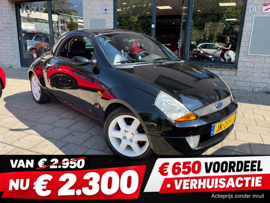 Ford Ka StreetKa 1.6 | Leer Hardtop | Nieuwe APK (bj 2004), Auto's, 1599 cc, Zwart, Verwarmde buitenspiegels, Bedrijf