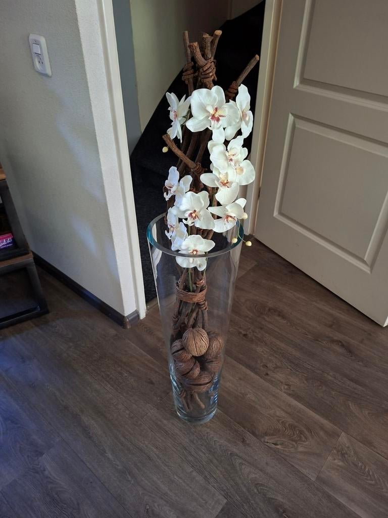 Grote glazen vaas met decoratie, Huis en Inrichting, Woonaccessoires | Vazen, Overige kleuren, Ophalen of Verzenden, 75 cm of meer