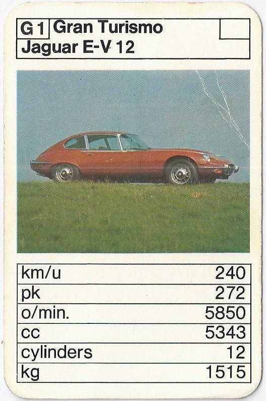 Kw2216 autokaartje g1 jaguar e - v 12, Ophalen of Verzenden, Gebruikt, Auto's