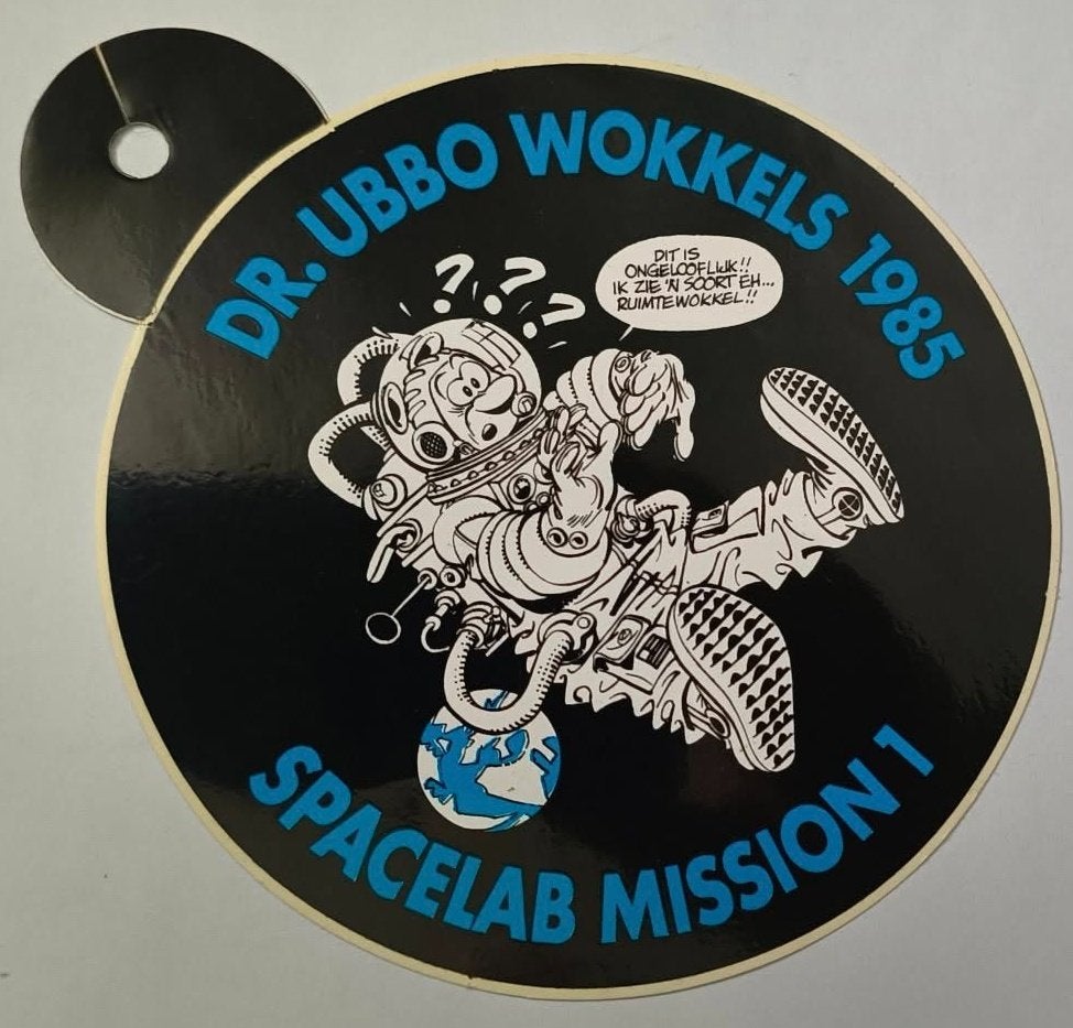 Sticker Dr. Ubbo Wokkels 1985 Space mission 1, Ophalen of Verzenden, Zo goed als nieuw, Overige typen