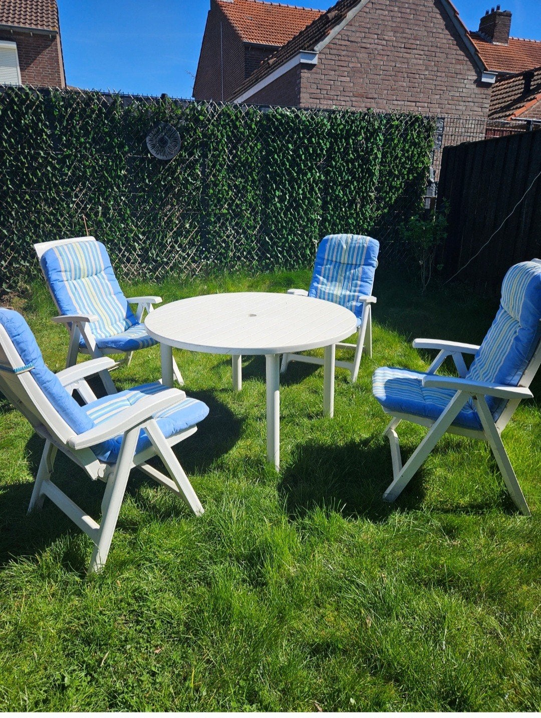 tuin tafel met stoelen, Ophalen, 4 zitplaatsen, Kunststof, Gebruikt