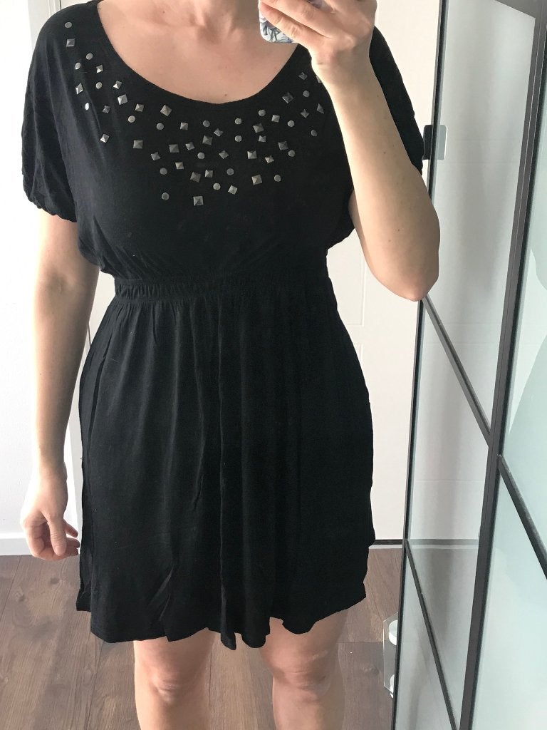 JCL Trends zwarte tricot jurk tuniek robe met studs maat M/L, Kleding | Dames, Maat 38/40 (M), JCL Trends, Zwart, Nieuw