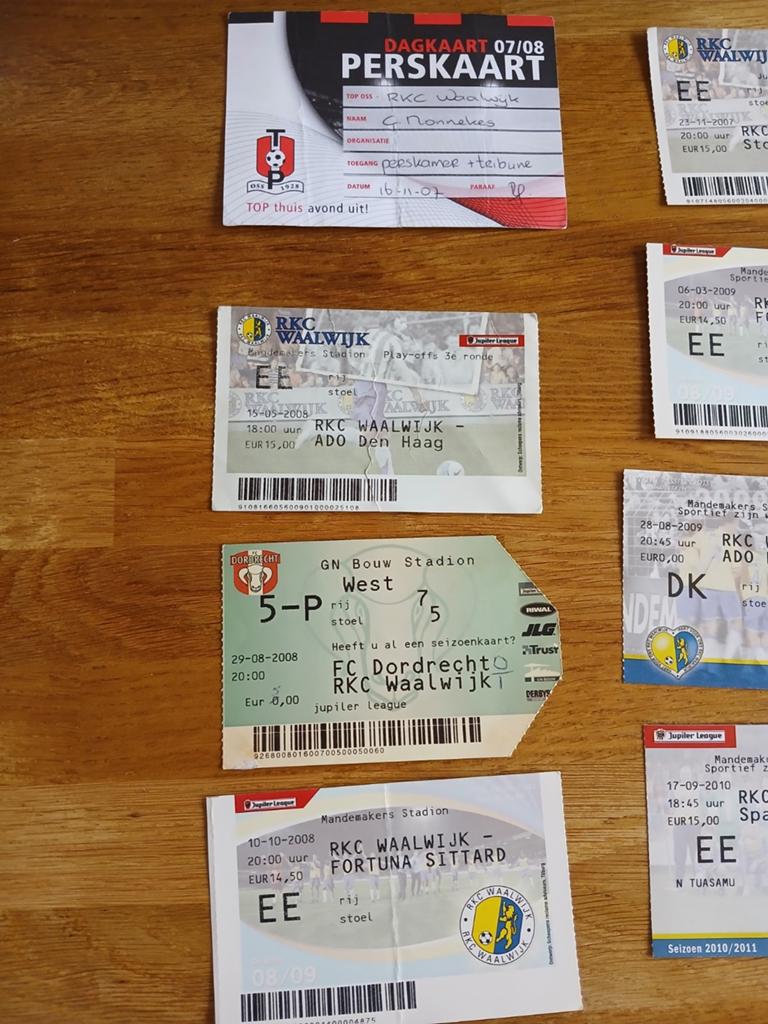 Tickets RKC Waalwijk diverse, Verzamelen, Ophalen of Verzenden, Overige binnenlandse clubs
