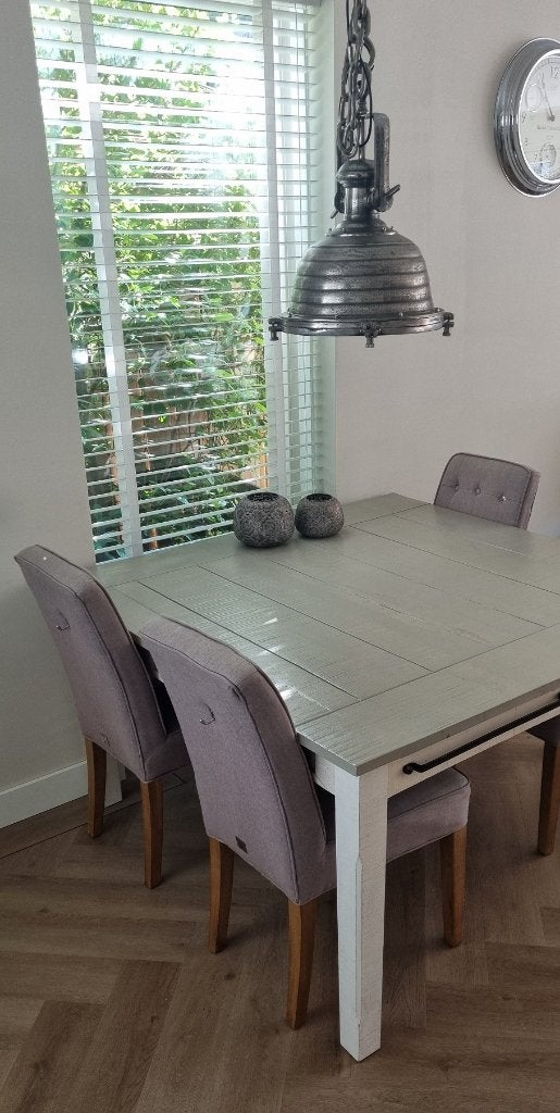 Rivièra Maison 8 persoons vierkante eettafel + 4 stoelen, Ophalen, Gebruikt, Vierkant, Landelijk