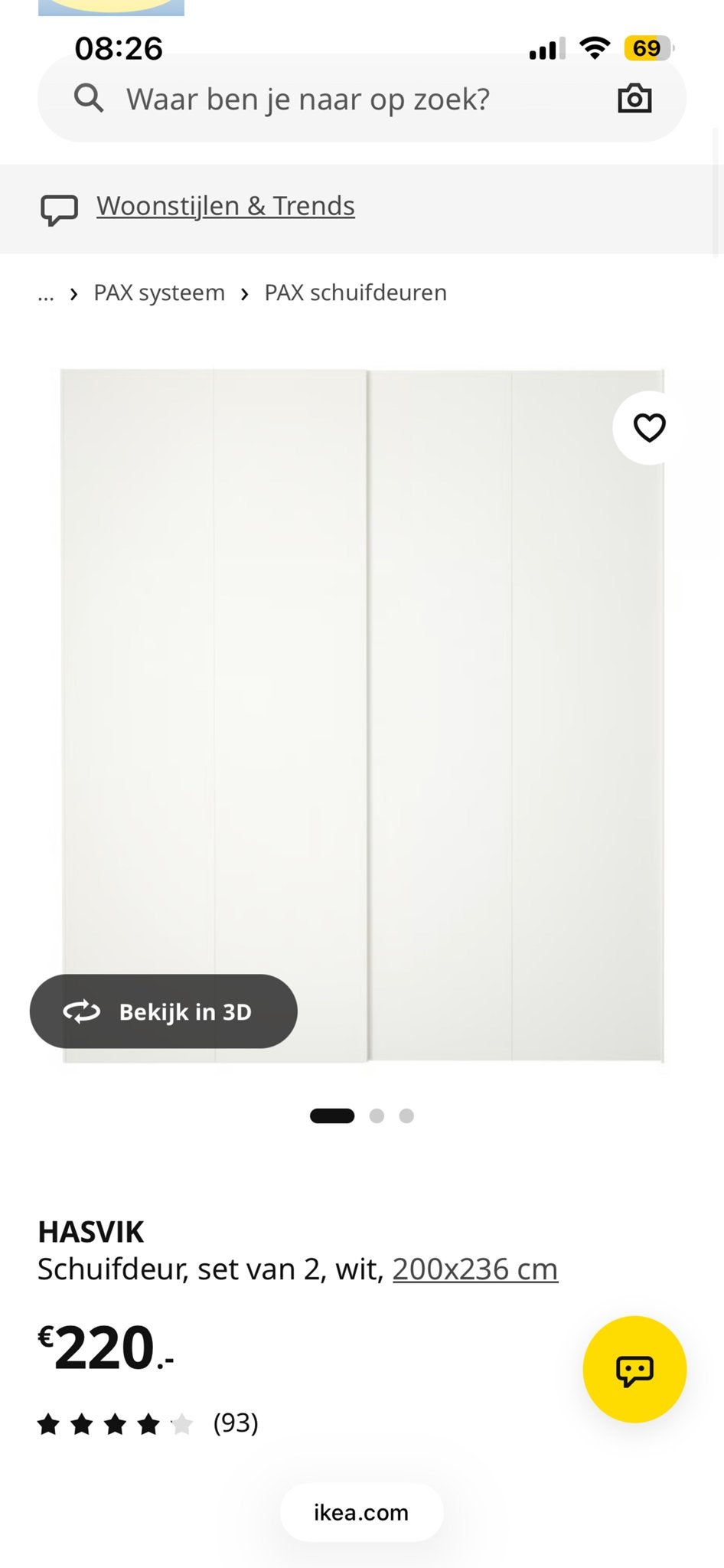 IKEA PAX Schuifdeuren HASVIK wit 200x236 cm, Ophalen, Overige materialen, Gebruikt, 200 cm of meer