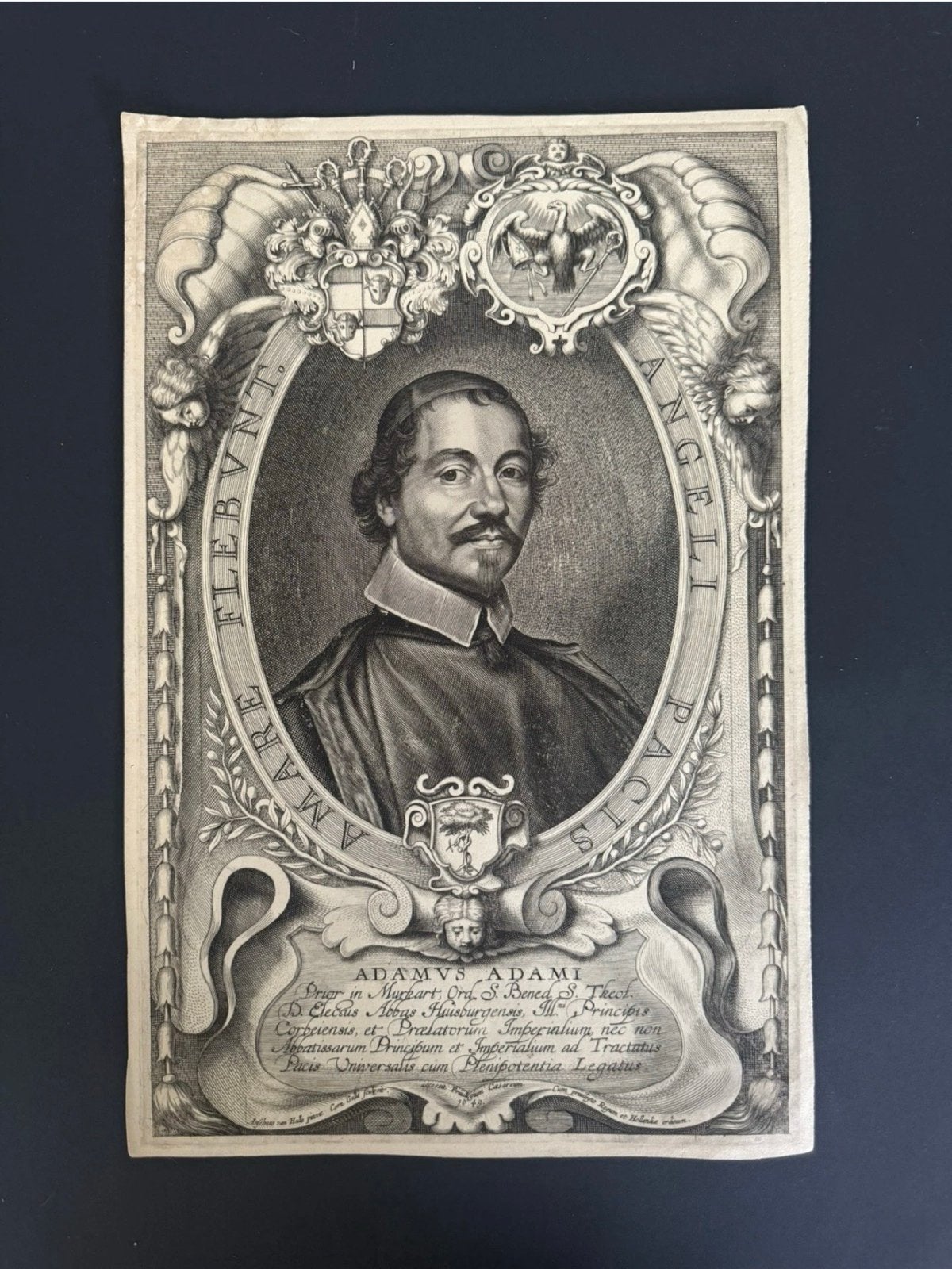 Antieke Gravure Adamus Adami Portret Barok 17e18e eeuw, Portret, Gravure, Origineel, 1600 - 1699