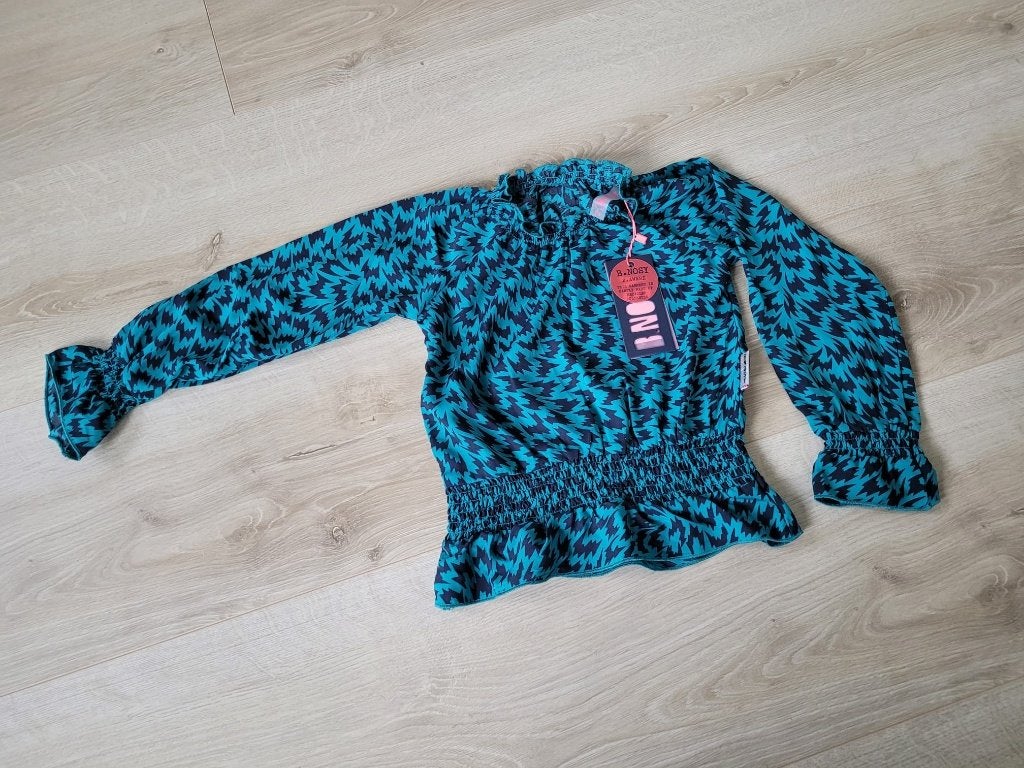 Groen/blauwe blouse B.Nosy kids maat 110, B.Nosy, Meisje, Overhemd of Blouse, Nieuw