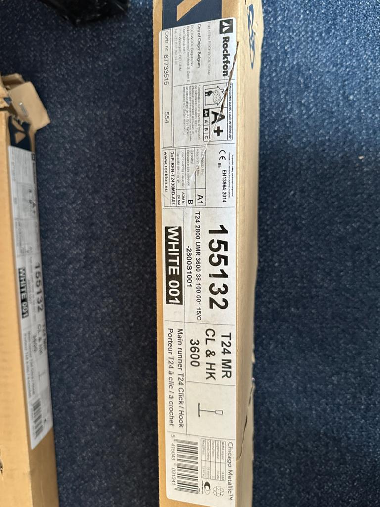 Rockfon T24 2800 Hoofdprofiel L=3600 38x24 001-wit 20stuks, Ophalen, Nieuw
