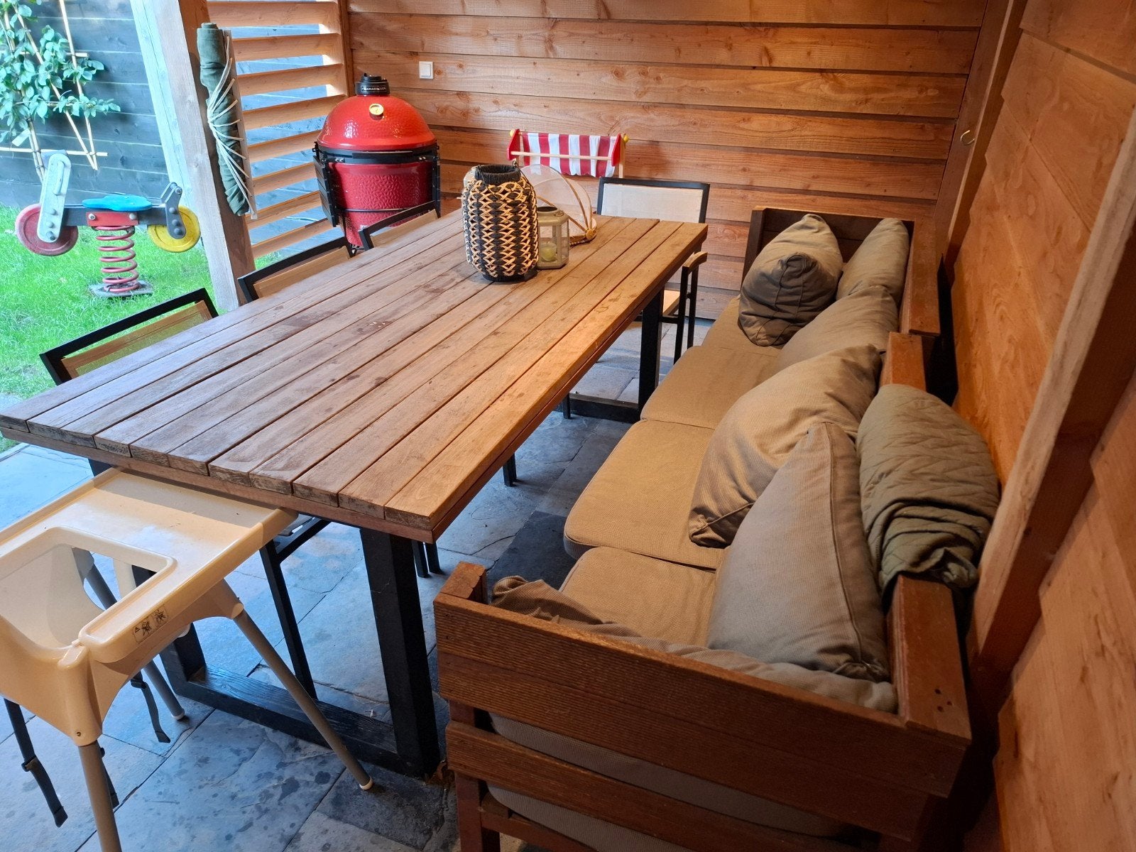 Houten eetset hardhout met bank, Ophalen, Gebruikt, Bank, 8 zitplaatsen