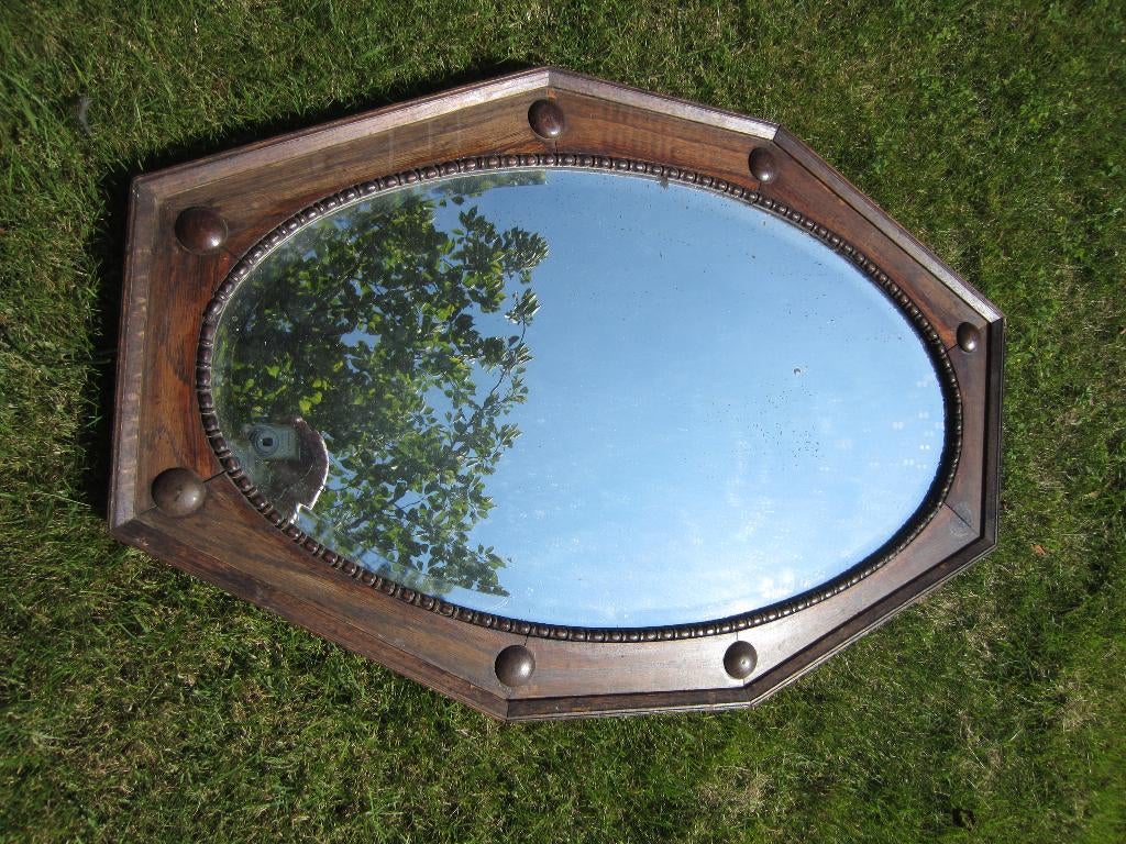 Vintage sobere eiken spiegel facetgeslepen 79x42 cm, Ophalen, Minder dan 50 cm, Gebruikt, Minder dan 100 cm
