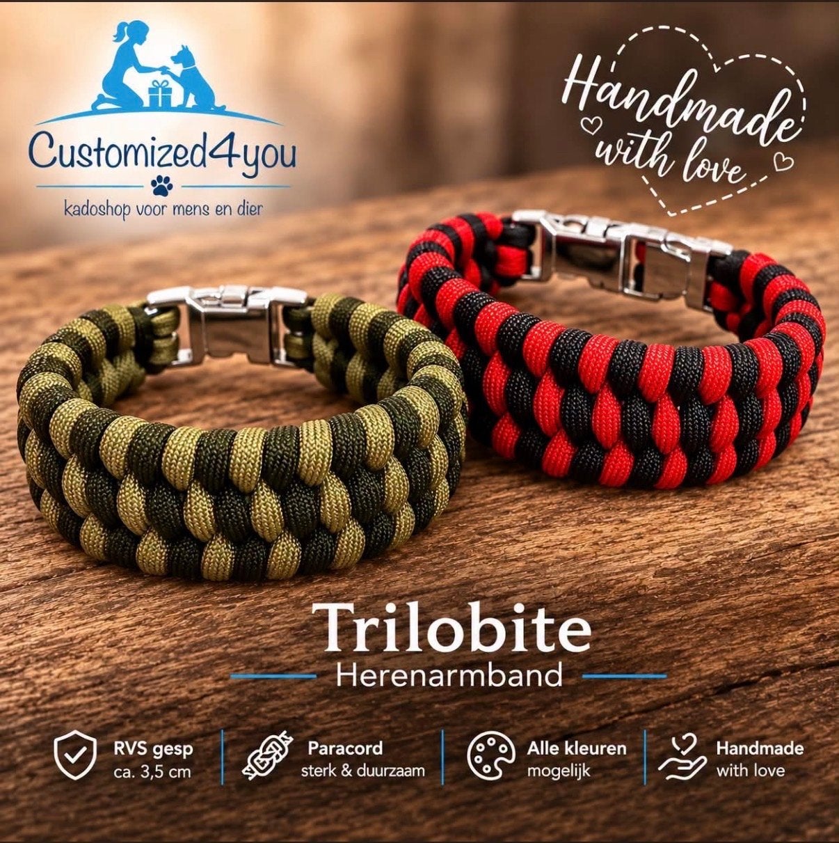 Trilobite Herenarmband - Paracord & RVS gesp, Ophalen of Verzenden, Nieuw, Overige kleuren, Overige materialen