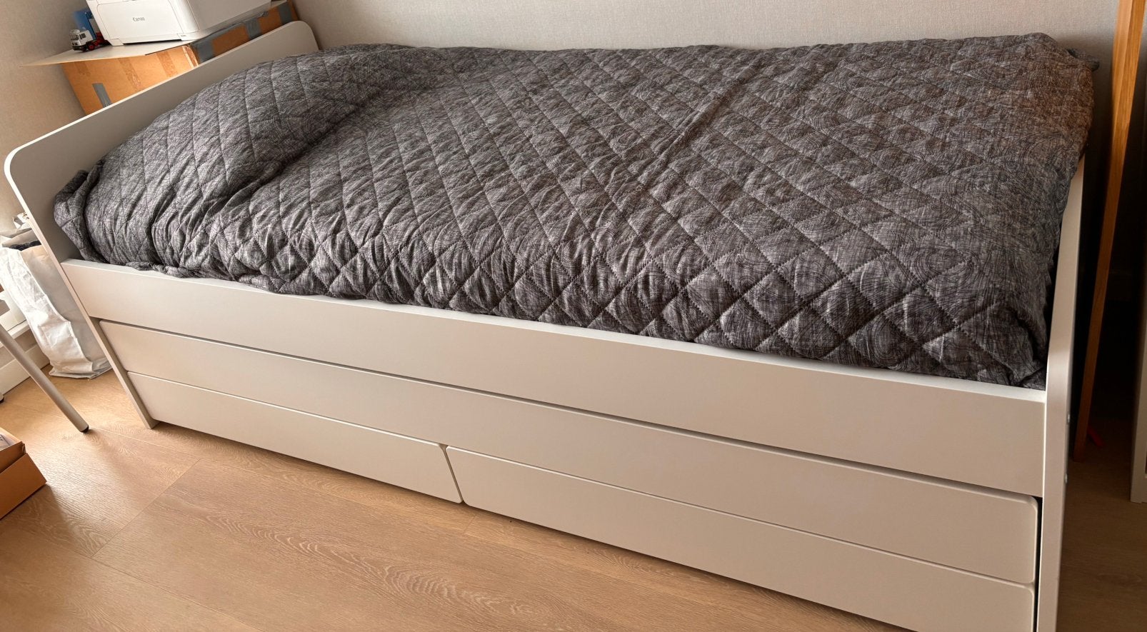 Ikea släkt bedframe met onderbed en opberger, Ophalen, 90 cm, Eenpersoons, Wit