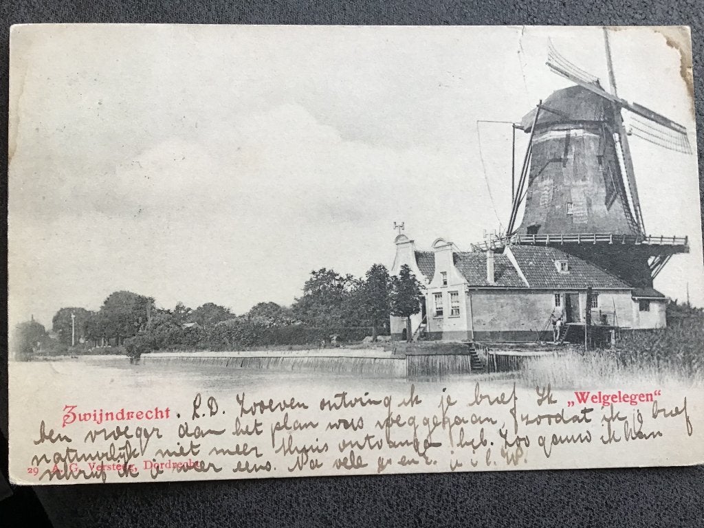 Zwijndrecht - Welgelegen molen - Oude briefkaart 1901, Ophalen of Verzenden, Voor 1920, Gelopen, Zuid-Holland