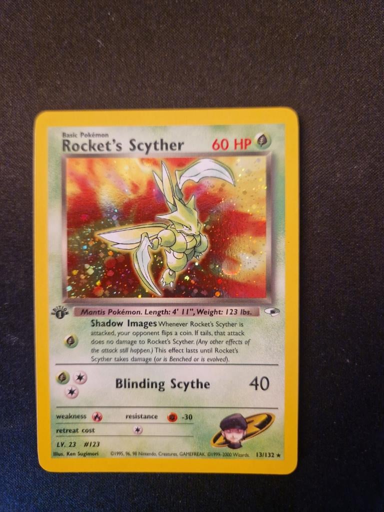 Scyther 1st edition holo Gym Heroes. Tcg wotc Pokémon, Ophalen of Verzenden, Zo goed als nieuw, Losse kaart, Foil