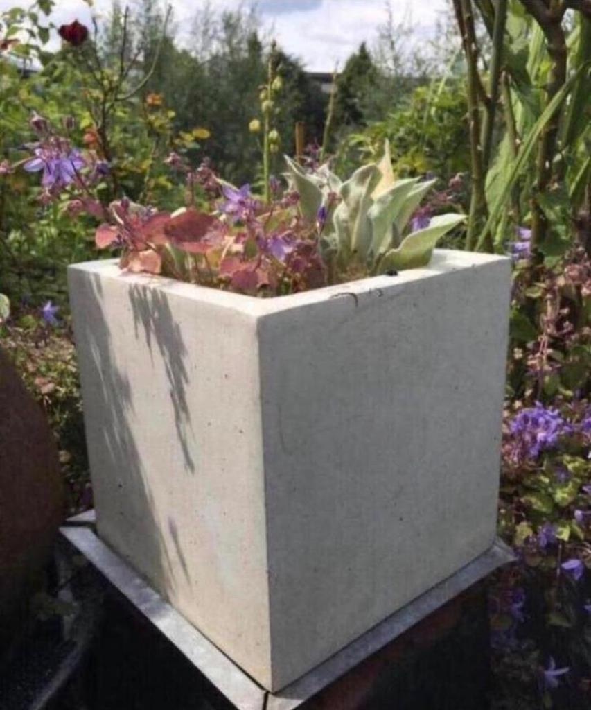 Mooie kubusvormige bloempot wit inclusief bio tuinplanten, Kunststof, Gebruikt, Vierkant, Ophalen of Verzenden