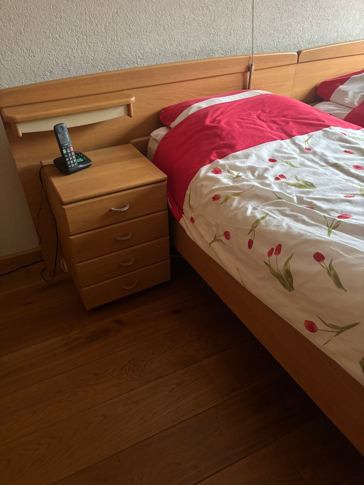 Licht eiken 2 persoons bed 90x2.00 m, Ophalen, Zo goed als nieuw, Tweepersoons