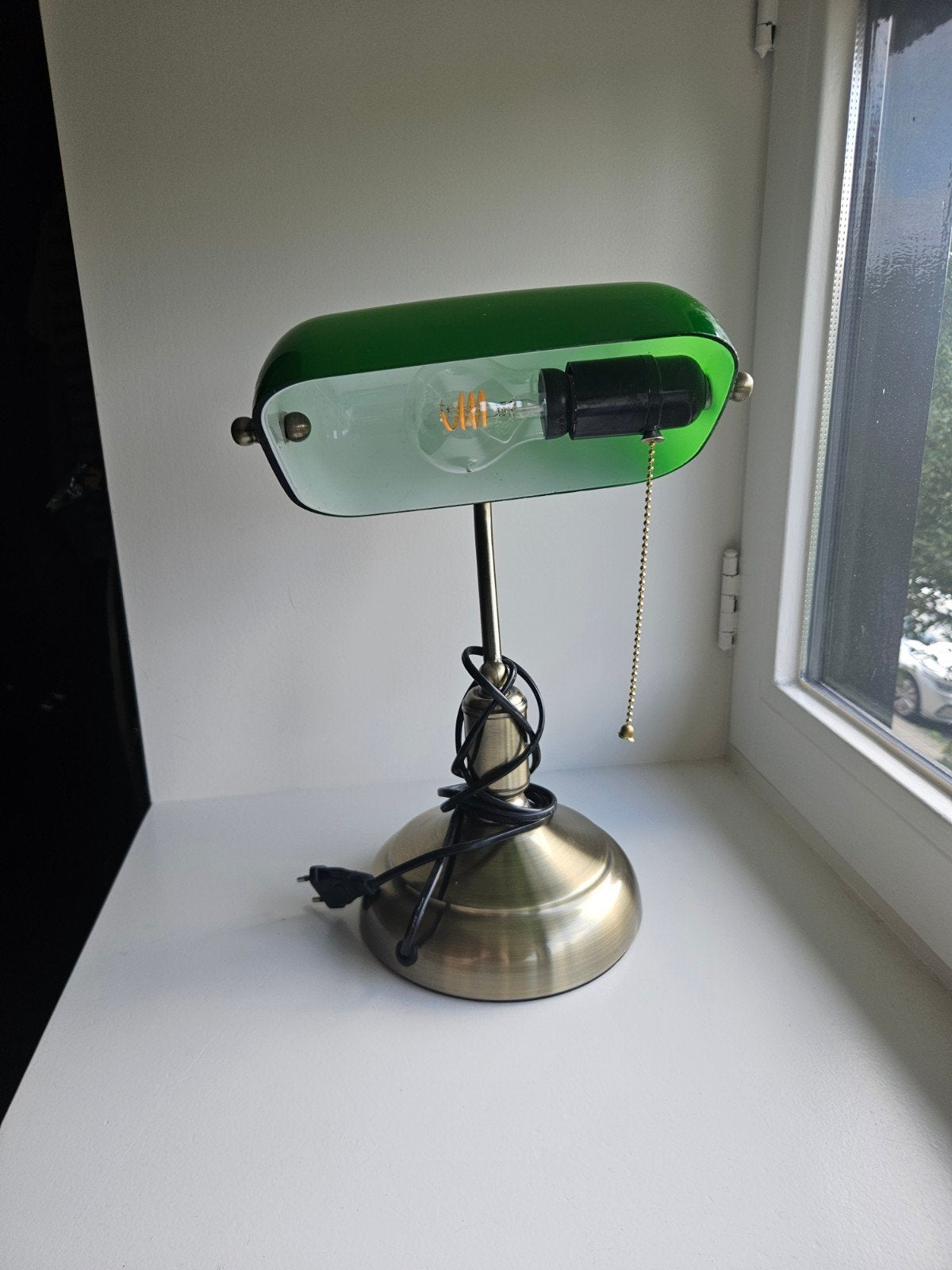 Klassieke Bankierslamp Groen met Bronskleurige Voet, Ophalen of Verzenden