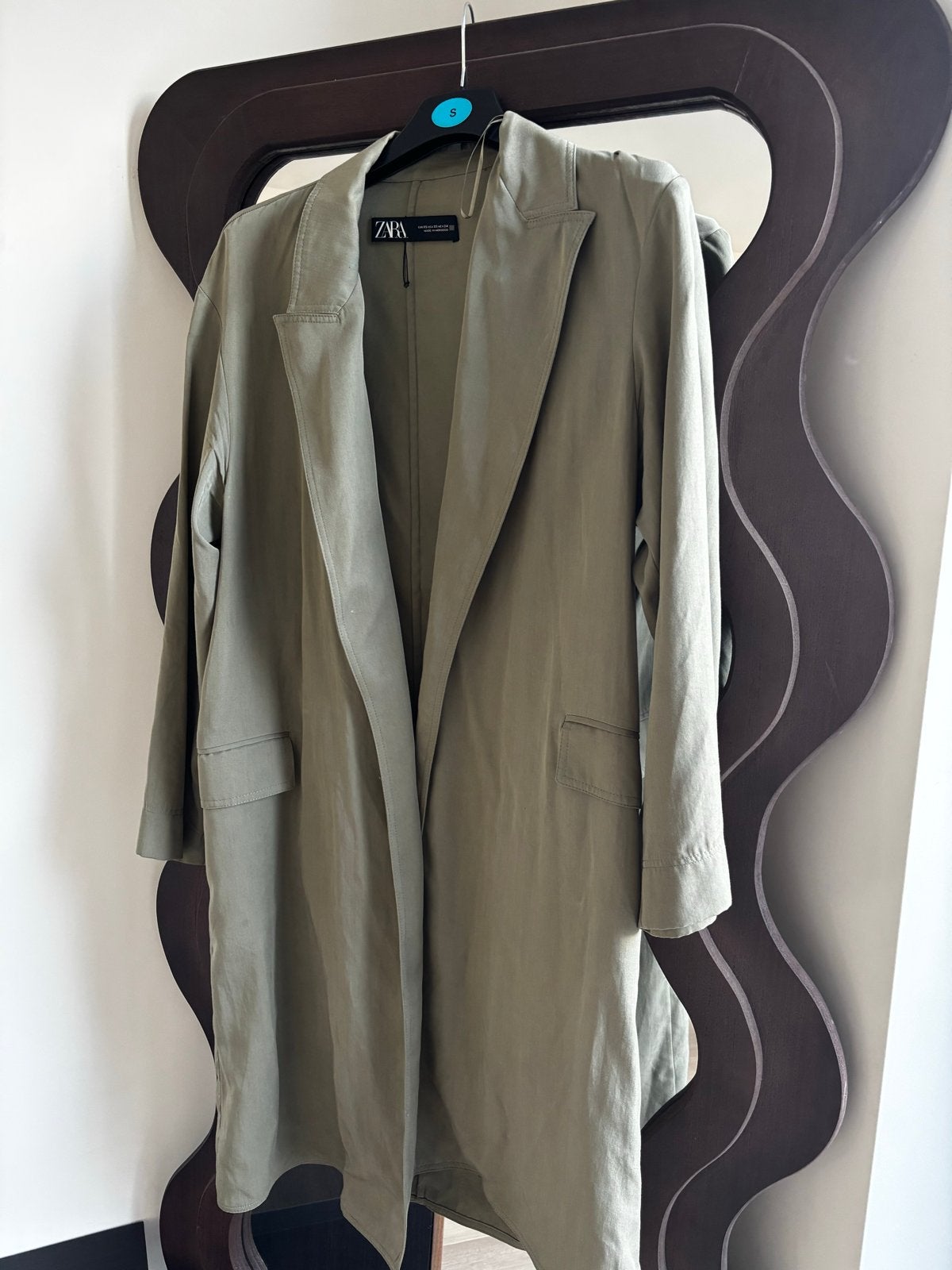 Zara Lange Olijfgroene Blazer/Jas Maat S, Ophalen of Verzenden, Zo goed als nieuw, Maat 36 (S), Groen
