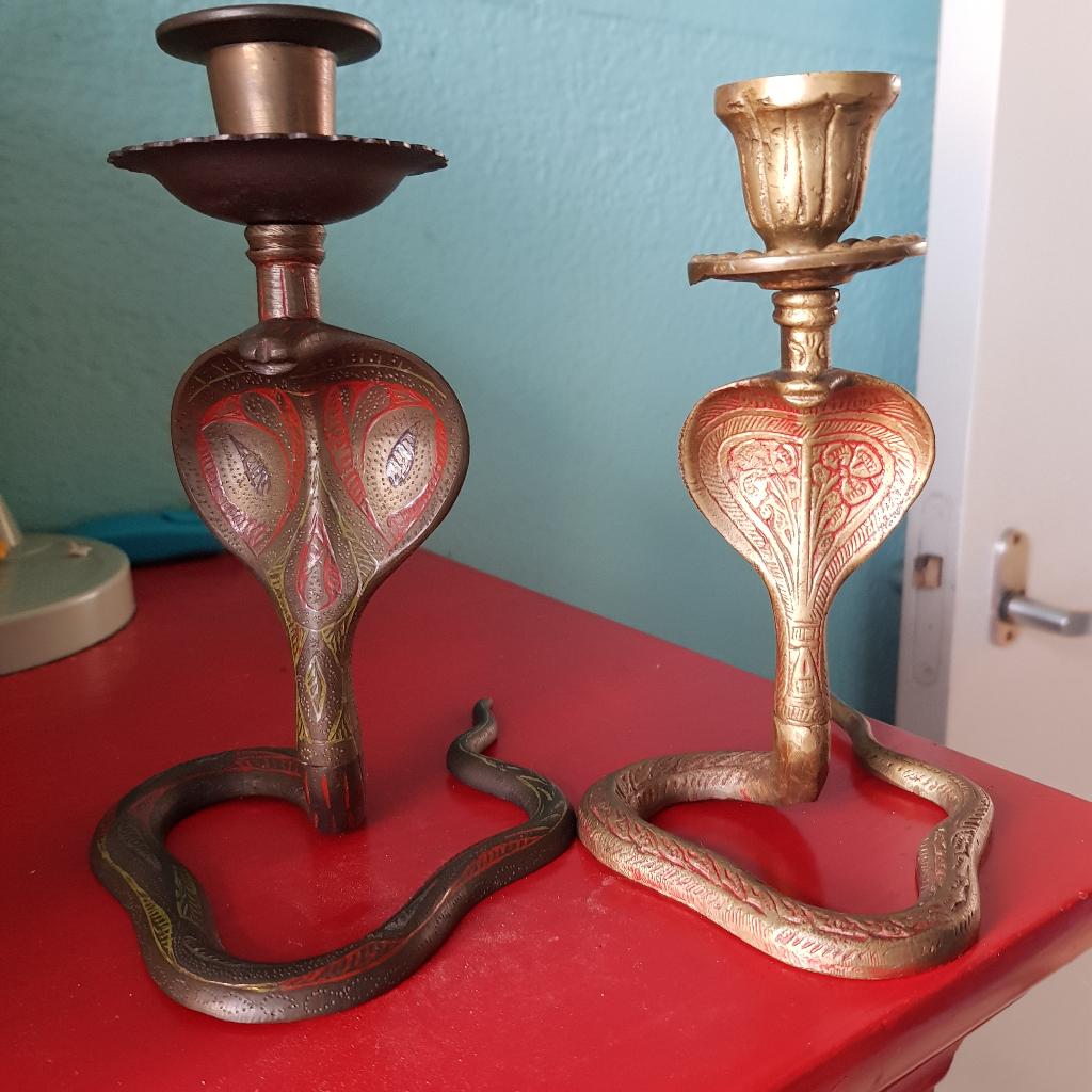 Indische cobra kandelaars, Ophalen of Verzenden, Gebruikt, Overige materialen