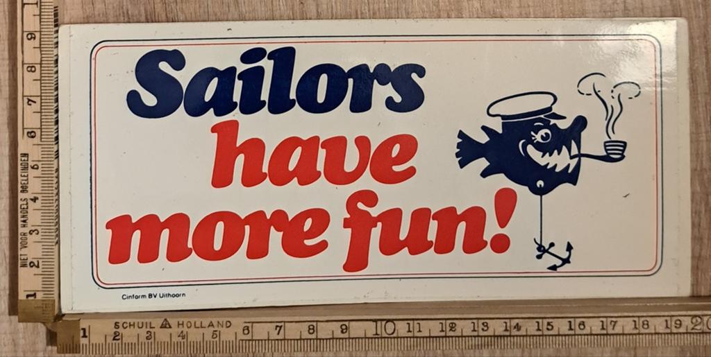 Vintage sticker Sailors have more fun pijptabak strip vis, Ophalen of Verzenden, Zo goed als nieuw