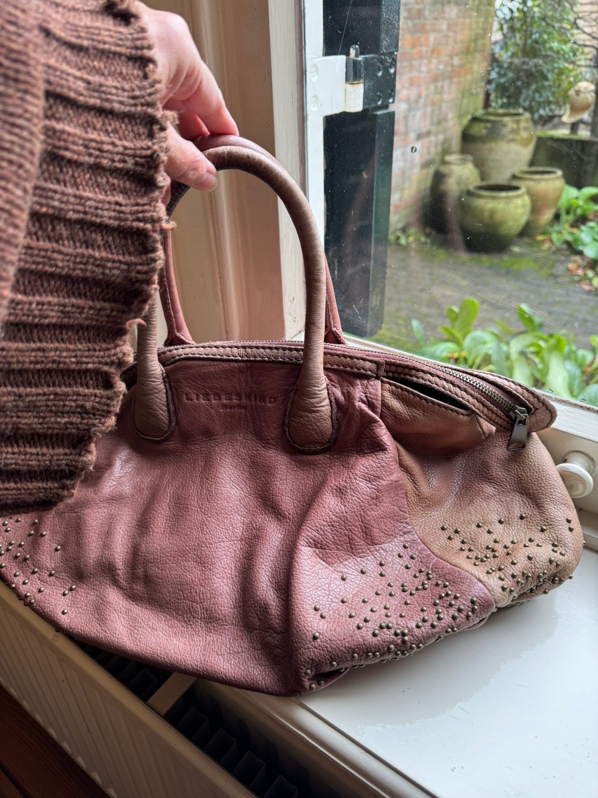 LIEBESKIND tas leer / studs, Ophalen of Verzenden, Gebruikt, Bruin, Handtas