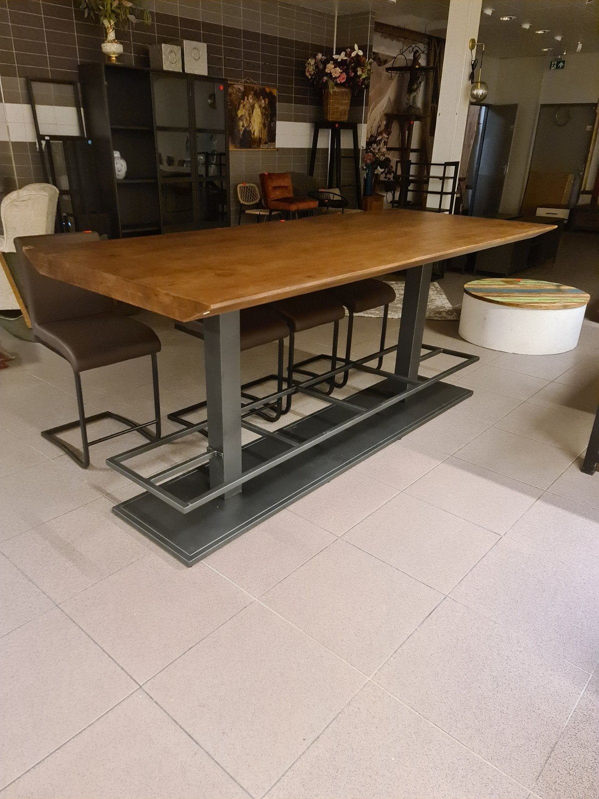 nieuwe industriële bartafel 240x100x104cm teakhout €750, Ophalen, ., Nieuw, .