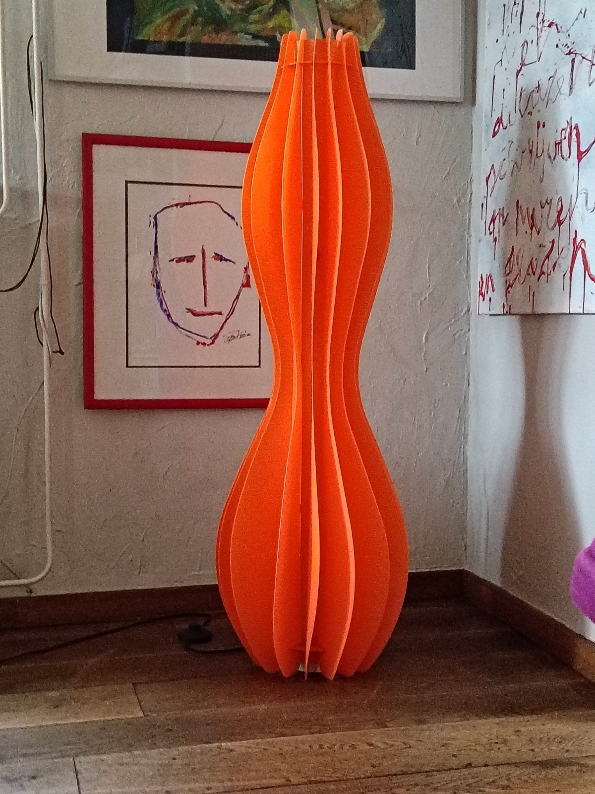 2 x oranje vloerlamp retro vintage uniek, Ophalen, Kunststof, Gebruikt, E27 (groot)