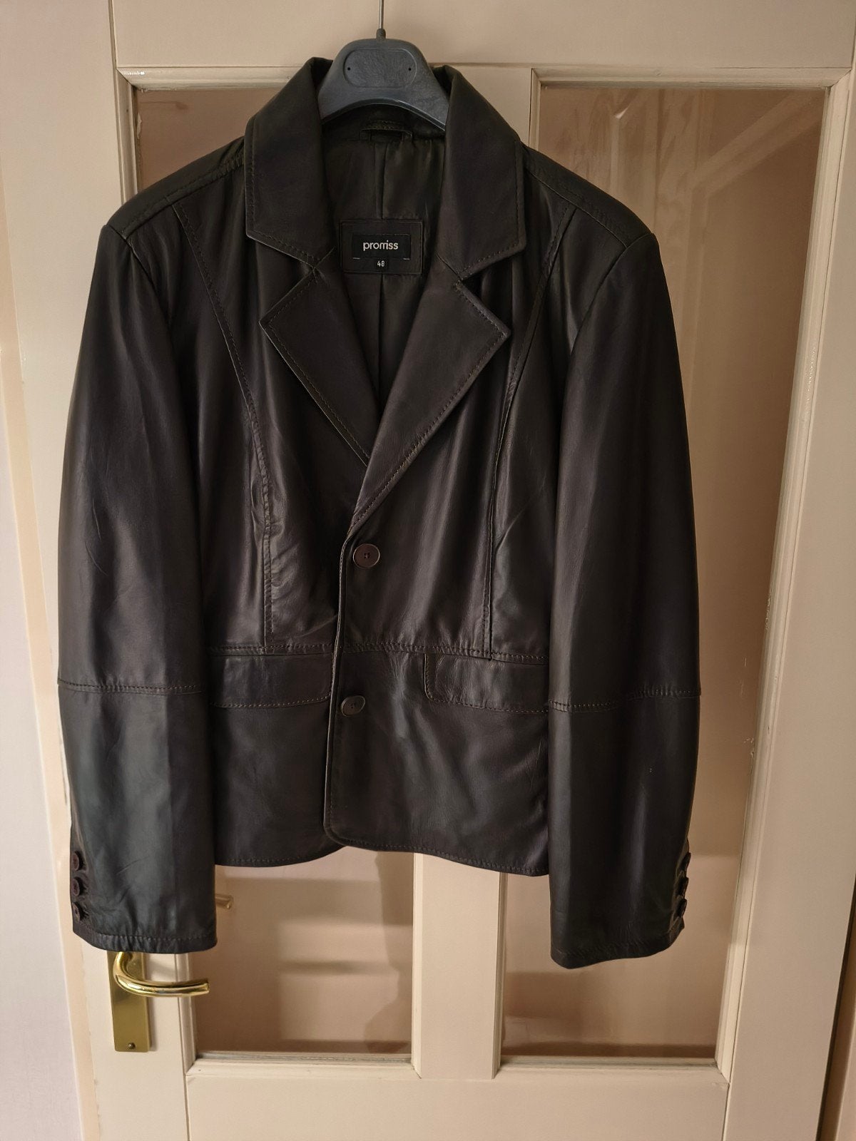 Stijlvolle Promiss Leren Blazer Dames Maat 48 Donkerbruin, Promiss, Bruin, Maat 46/48 (XL) of groter, Ophalen of Verzenden