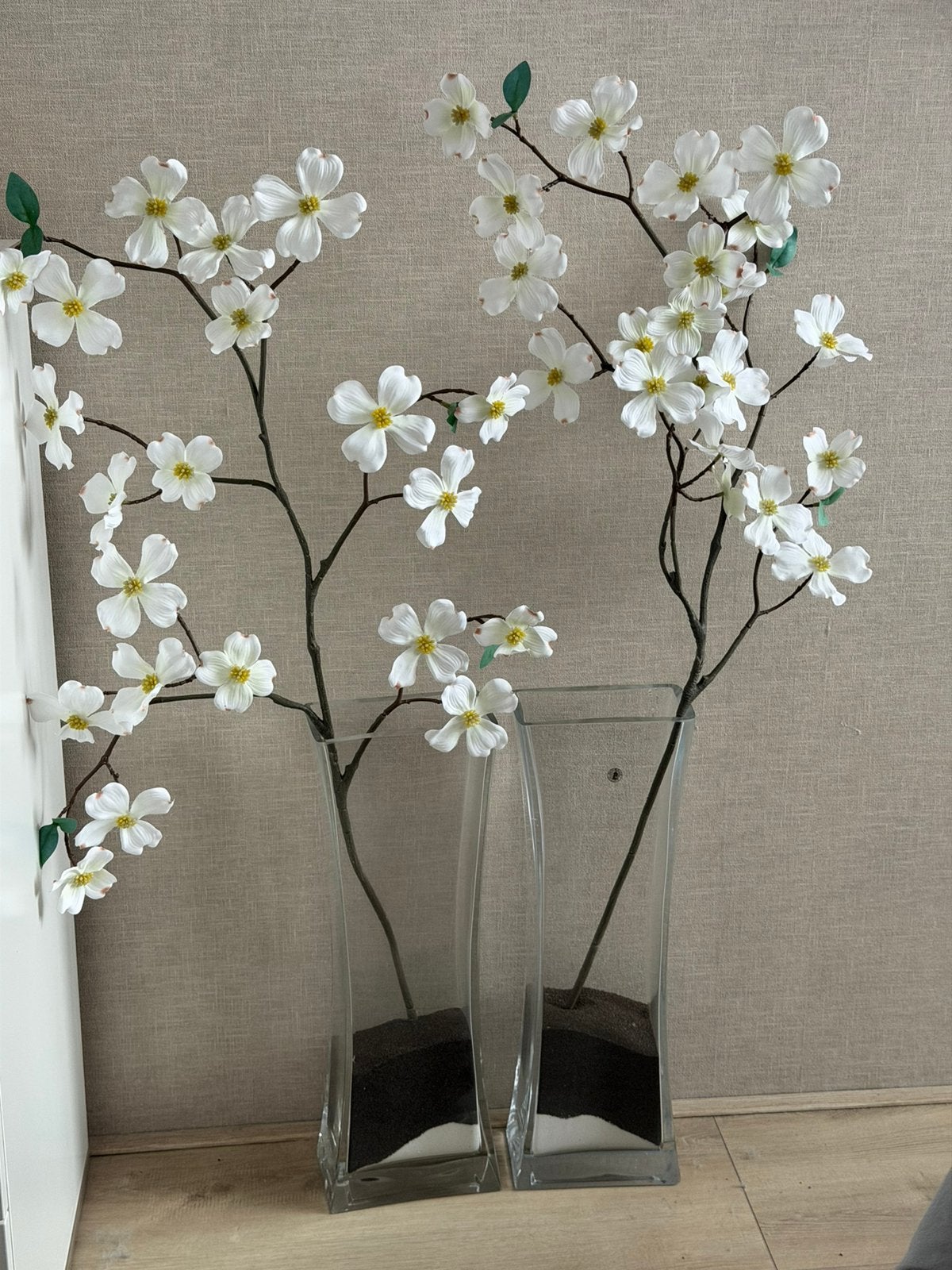 2 glazen vazen met decoratie Ikea, Ophalen, Overige typen, 45 cm, Binnen