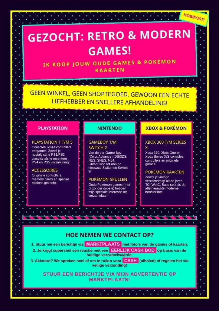 Gezocht : Games & Consoles Modern / Retro, Zwart, Met games, Ophalen of Verzenden, Zo goed als nieuw