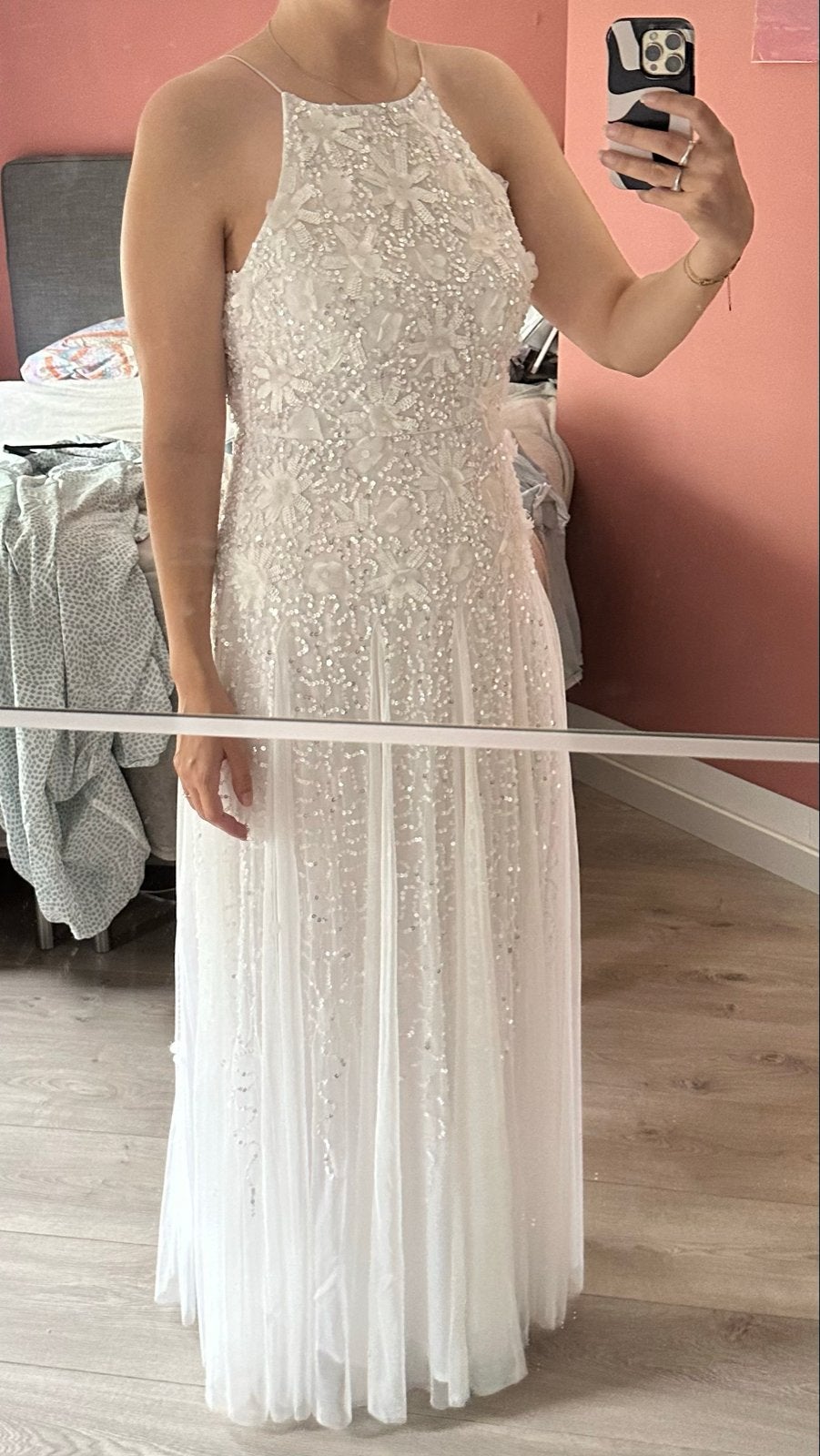 Prachtige Trouwjurk pailletten en tule bloemen, Ophalen, Nieuw, Wit, Trouwjurk