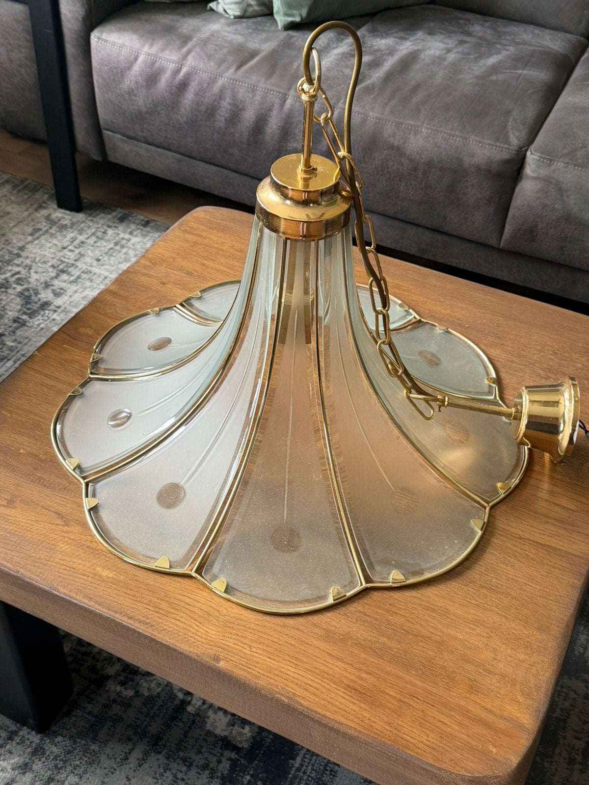 Vintage plafond lamp - bloem - glas en messink, Ophalen, Hollywood Regency-stijl, Minder dan 50 cm, Glas