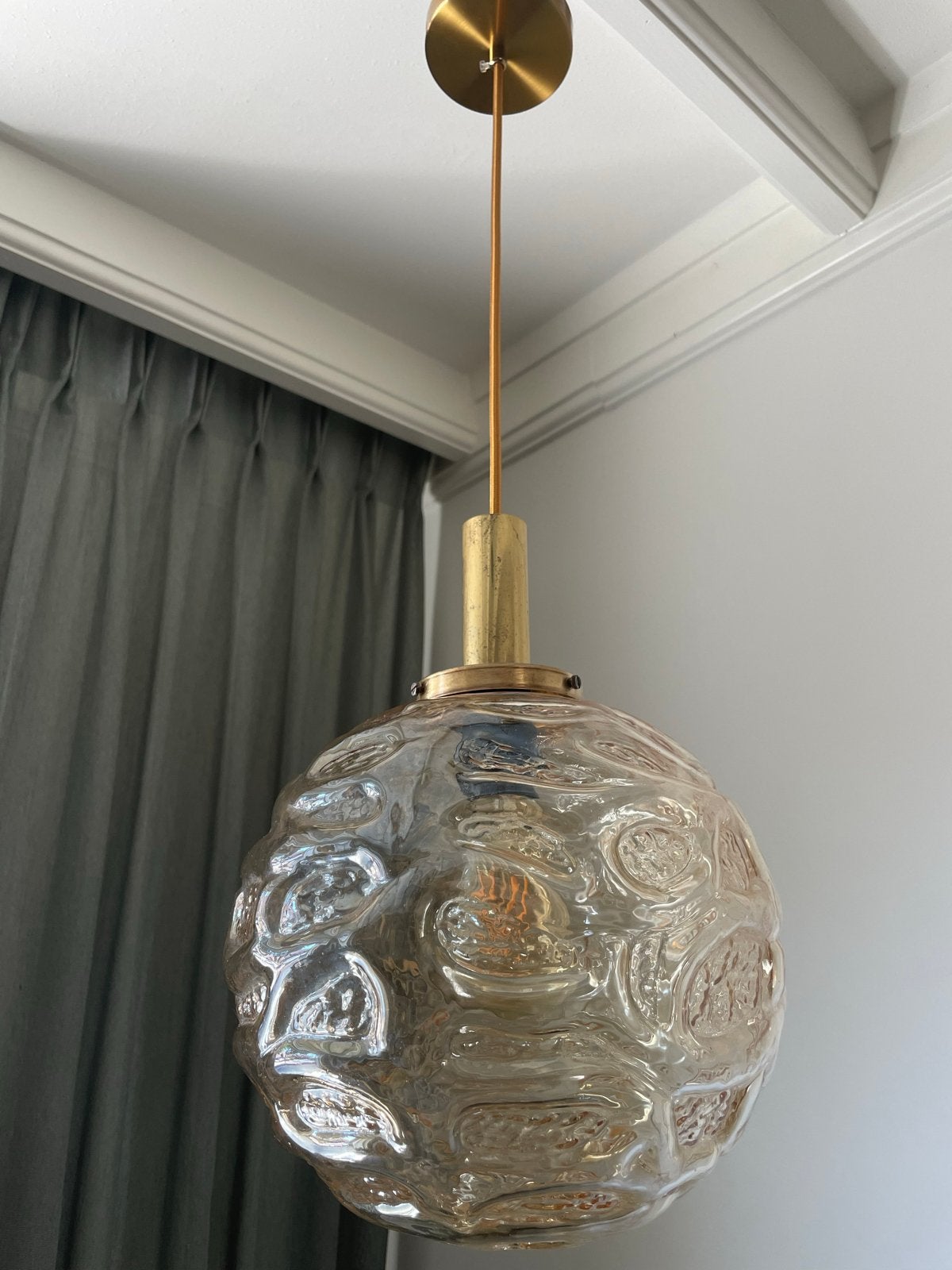 Vintage Doria Leuchten glazen hanglamp, Vintage, E27 (groot), Ophalen of Verzenden, Glas