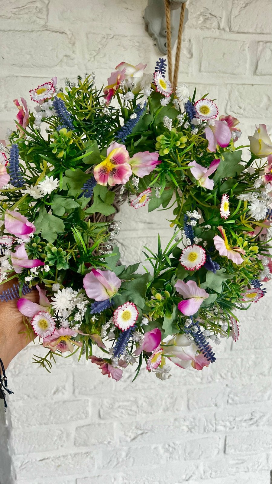 Lente/Zomer Krans met Kunstbloemen - 35cm, Ophalen of Verzenden, Zo goed als nieuw, Krans, Kunststof
