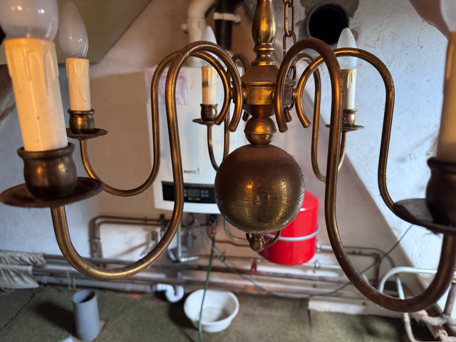 Vintage messing kroonluchter met 5 armen, Ophalen of Verzenden